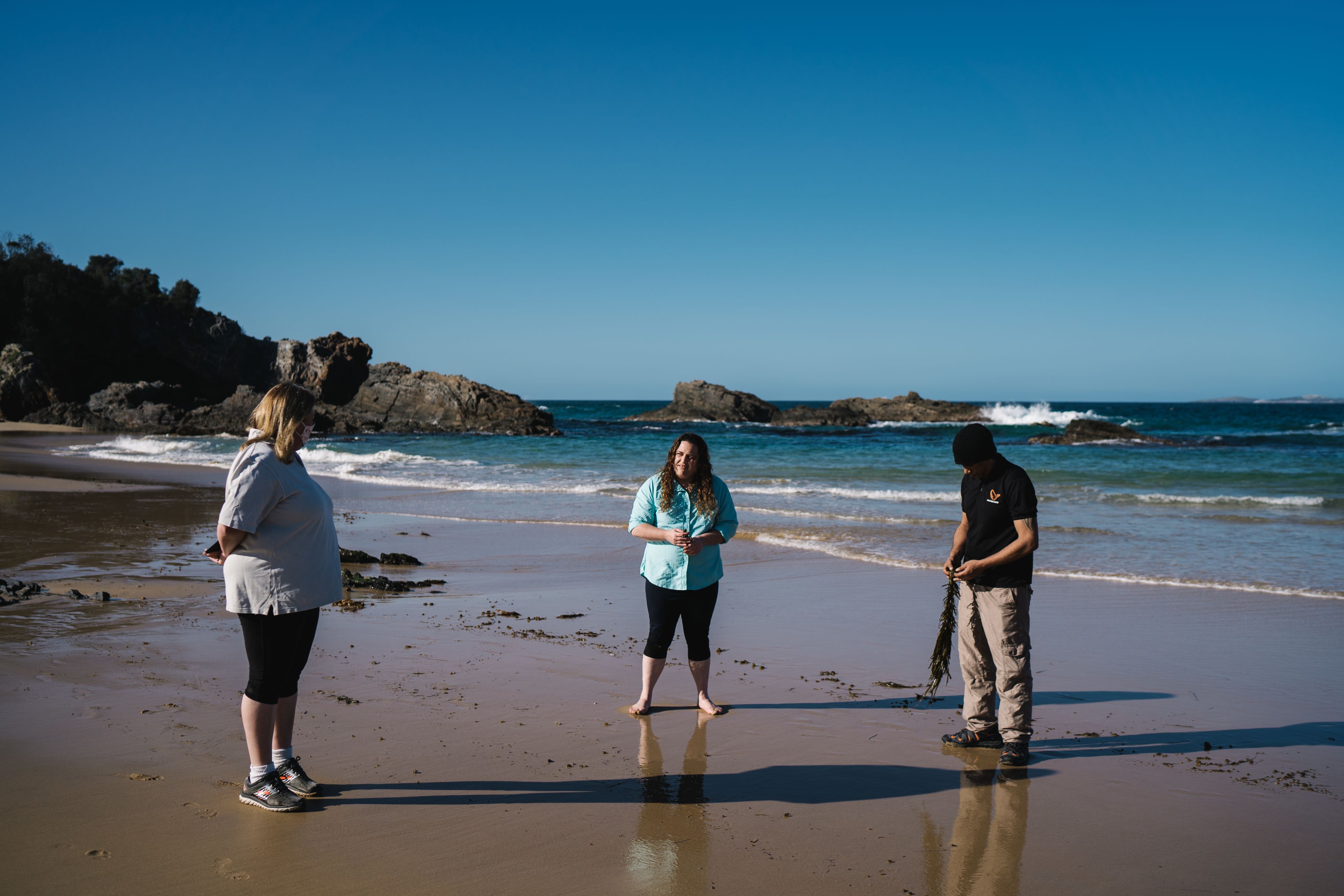 beachscape with sarah and james talking